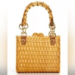 Serpui Paola Wicker Bag with Bamboo handles & strap. MSRP $398